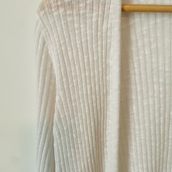 Eileen Fisher White Organic Cotton Ribbed Open Cardigan - Picture 7 of 7